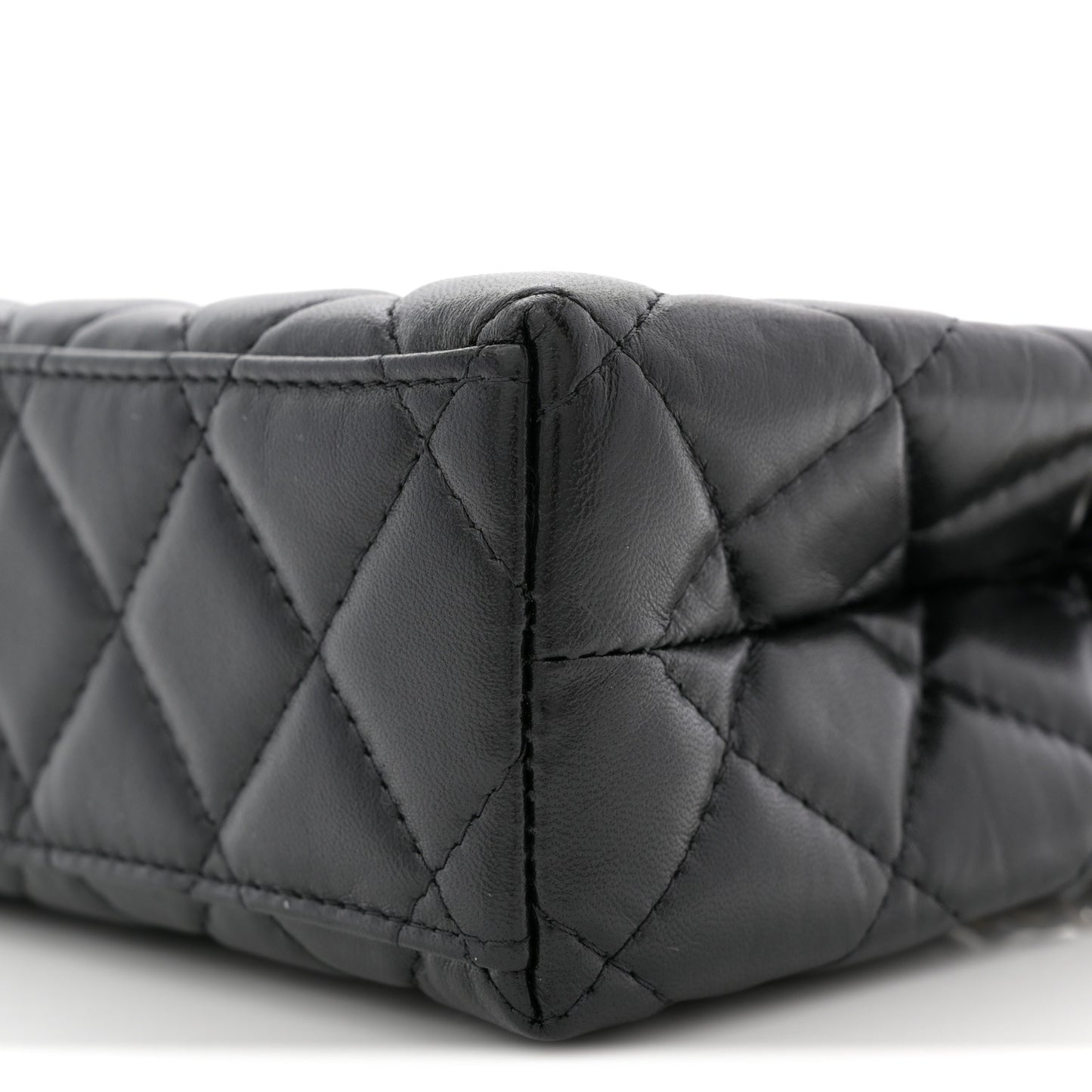 Shiny Aged Calfskin Quilted Nano Kelly Shopper Black