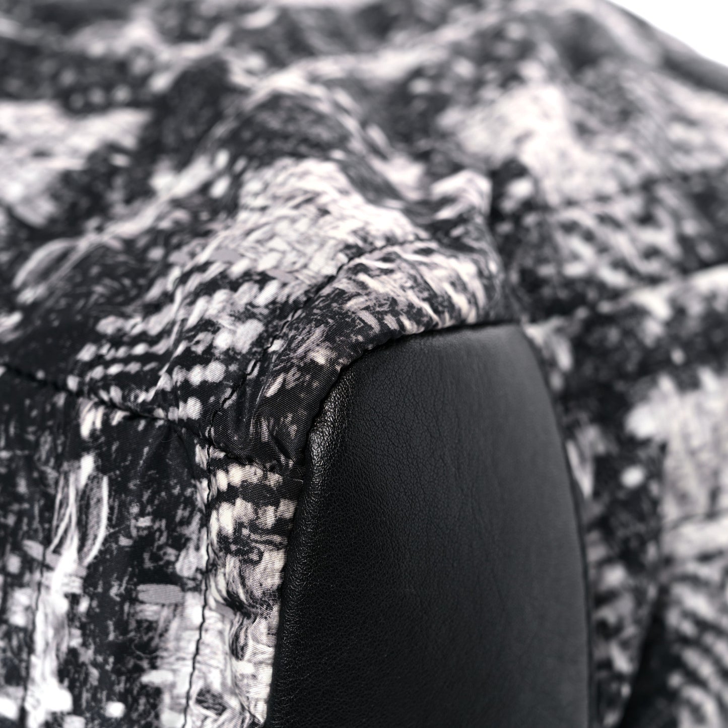Lambskin Nylon Tweed Printed Tote Black White