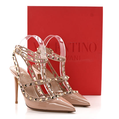 Valentino Garavani Patent Nappa Rockstud Ankle Strap 100mm Pumps 38 Poudre 8 of 8