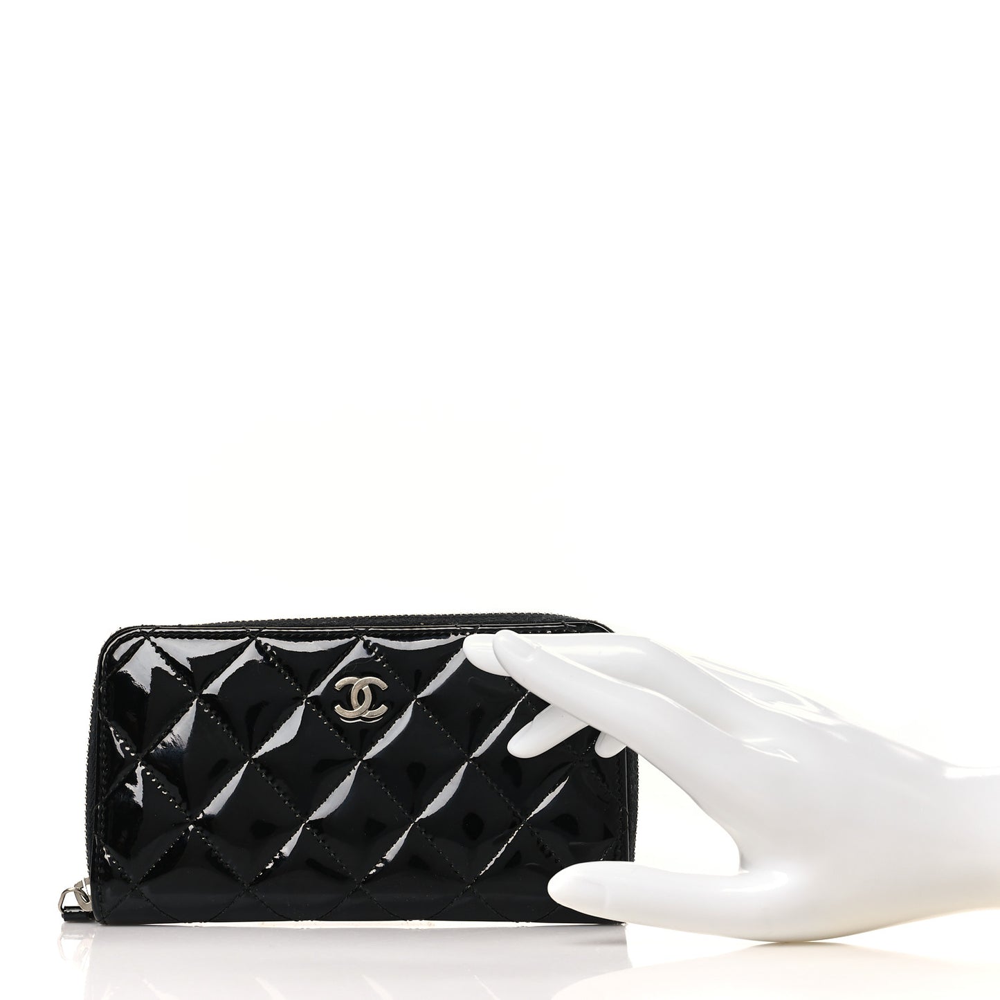 Patent Quilted Small Zip Around Wallet Black