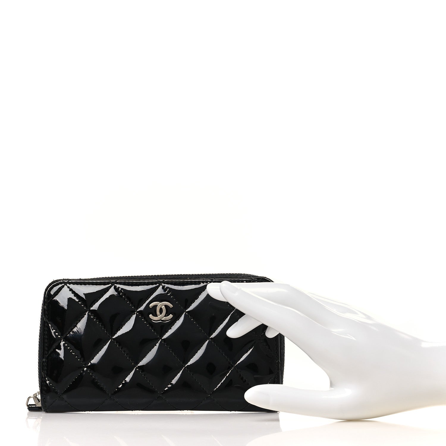 Chanel Patent Quilted Small Zip Around Wallet Black 2 of 8