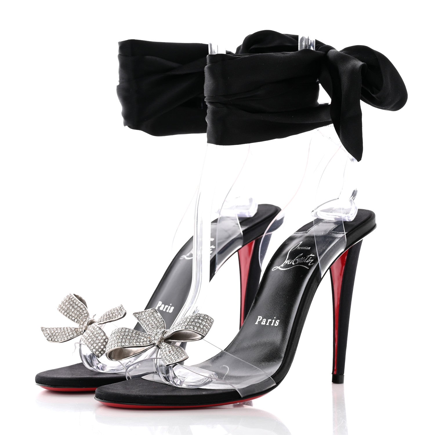 Christian Louboutin Satin Crystal PVC Astrinodo 100 Sandals 38.5 Black 3 of 17