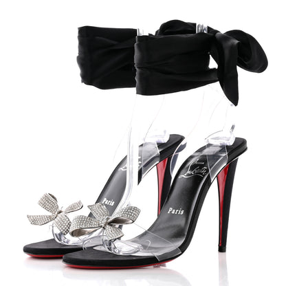 Christian Louboutin Satin Crystal PVC Astrinodo 100 Sandals 38.5 Black 3 of 17