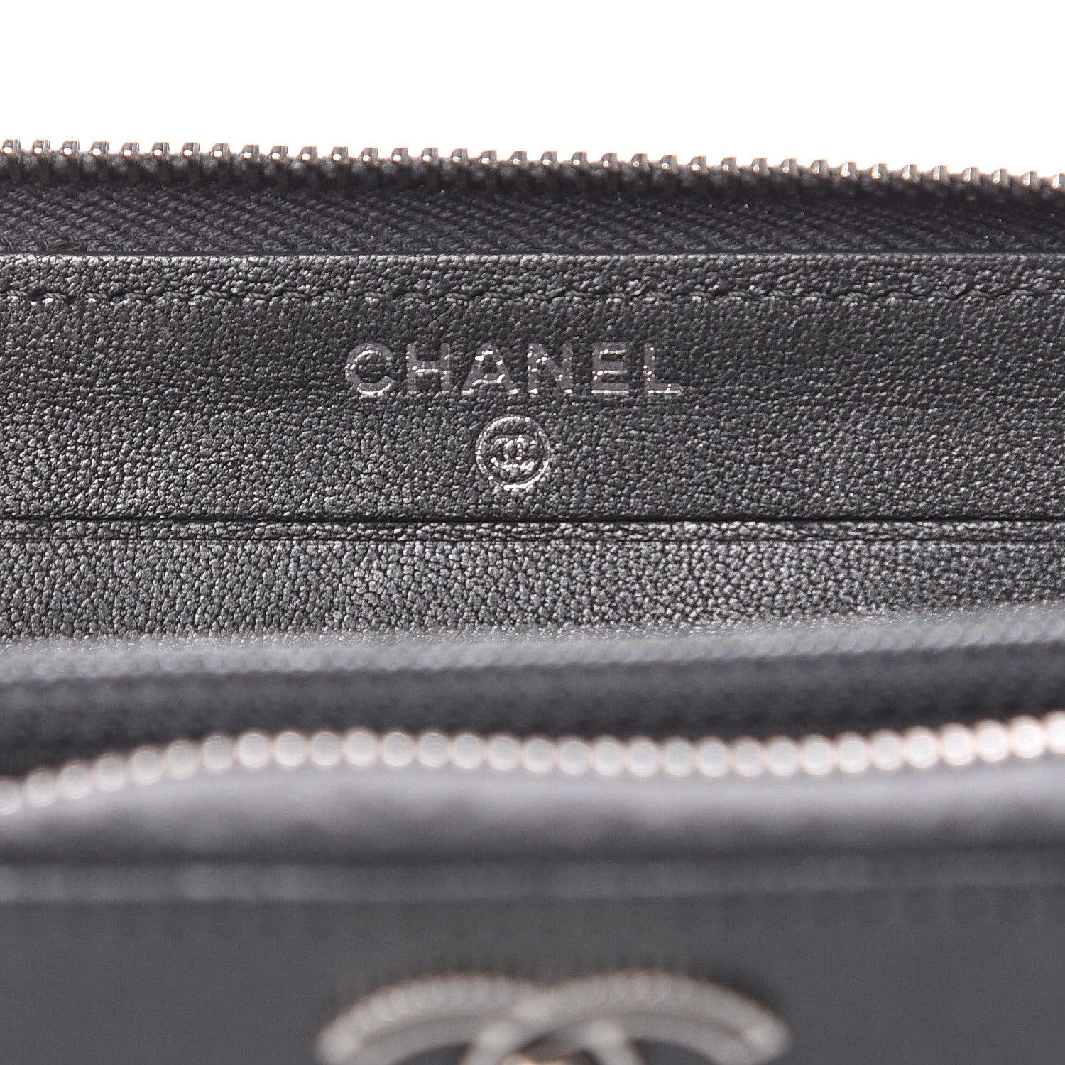 Chanel Sheepskin Chevron Quilted Mademoiselle Vintage Zip Around Wallet Grey 6 of 15