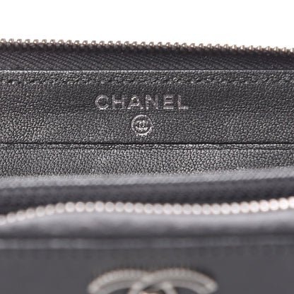 Chanel Sheepskin Chevron Quilted Mademoiselle Vintage Zip Around Wallet Grey 6 of 15
