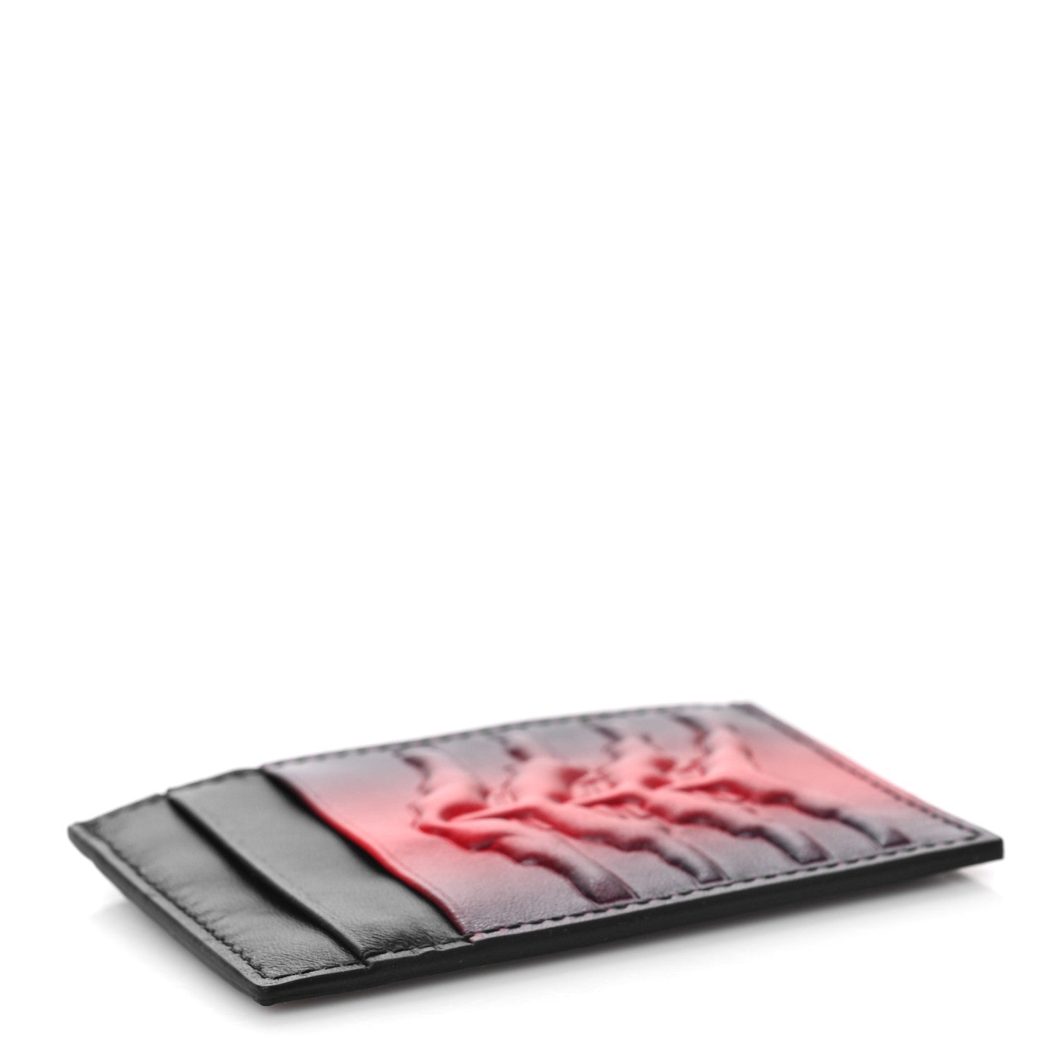 Alexander McQueen Calfskin Rib Cage Card Holder Black Red 1260411