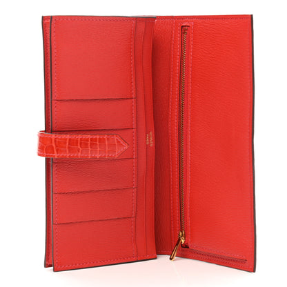 Hermes Shiny Alligator Bearn Wallet Geranium 4 of 7