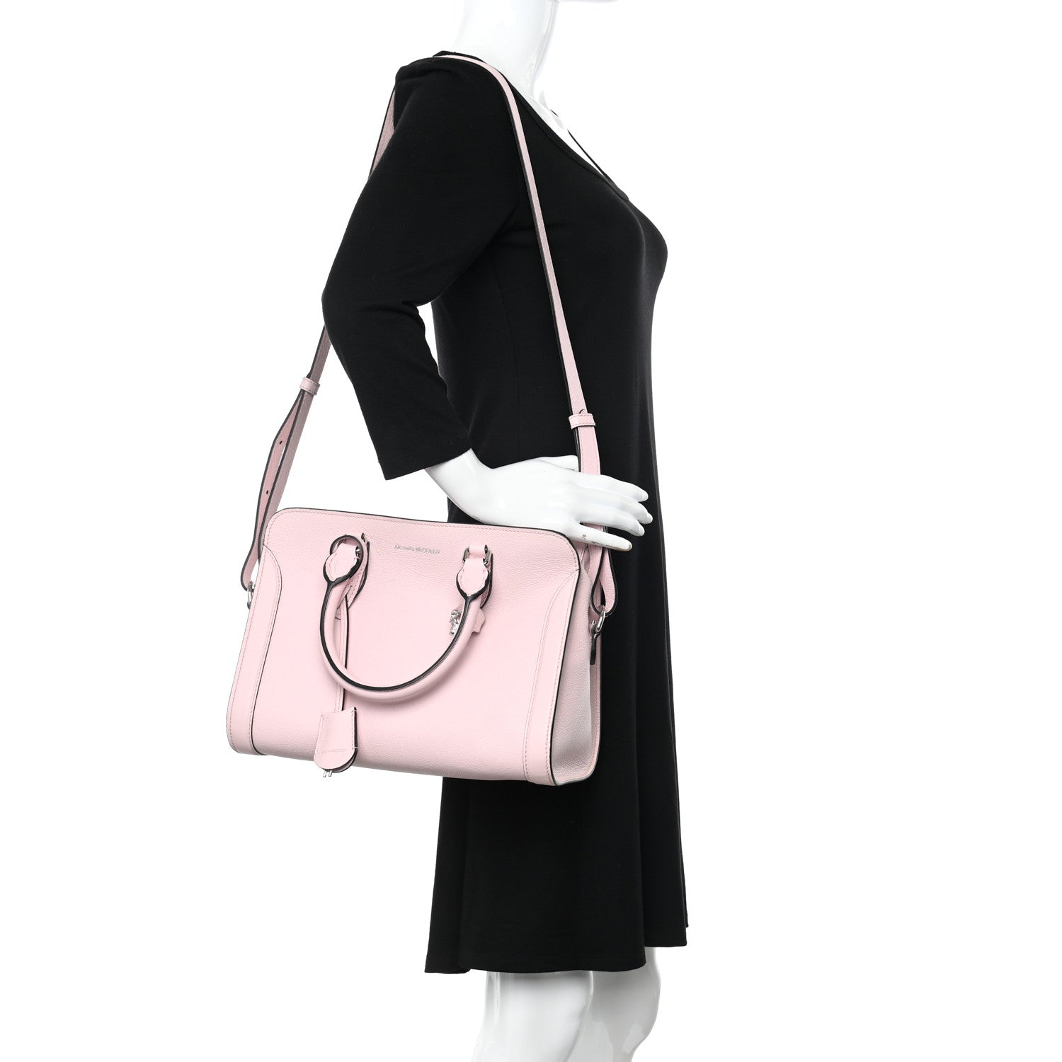 Alexander McQueen Pebbled Calfskin Small Skull Padlock Zip Around Tote Baby Pink 2 of 13