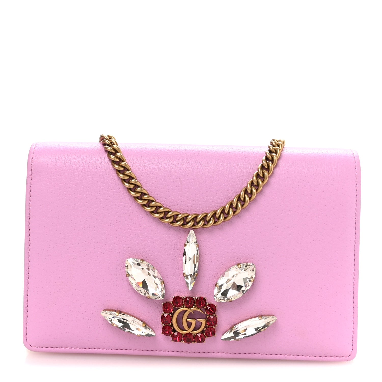 Gucci Calfskin Marquise Crystals Mini GG Chain Wallet Malva 1 of 11