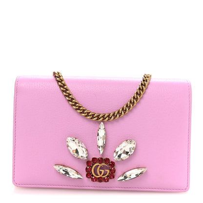 Gucci Calfskin Marquise Crystals Mini GG Chain Wallet Malva 1 of 11