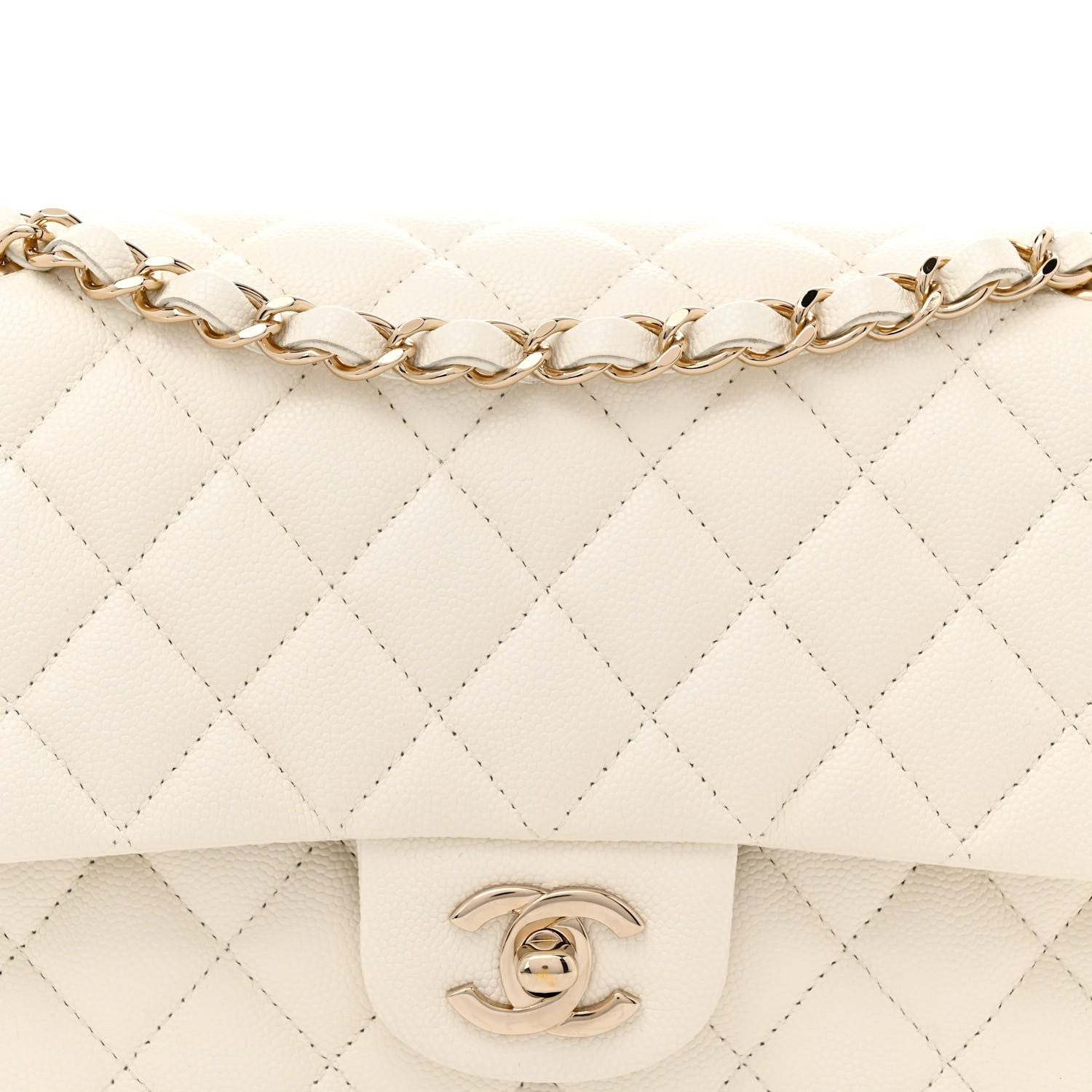 Chanel Caviar Quilted Medium Double Flap White 8 of 12