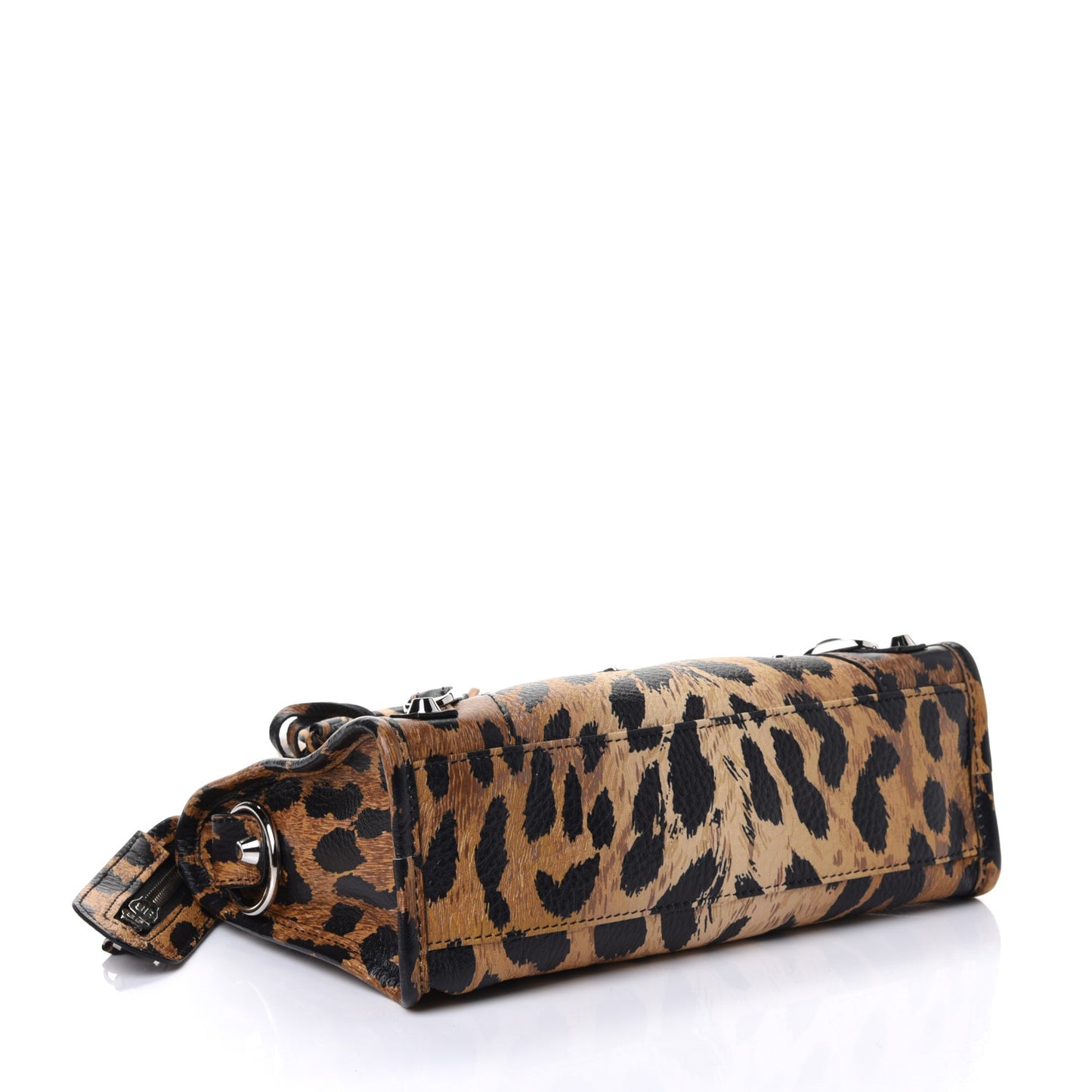 Smooth Calfskin Leopard Print Classic Silver Hardware Mini City Beige