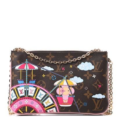 Louis Vuitton Monogram 2020 Christmas Animation Big Wheel Double Zip Pochette Rose Ballerine 1 of 12