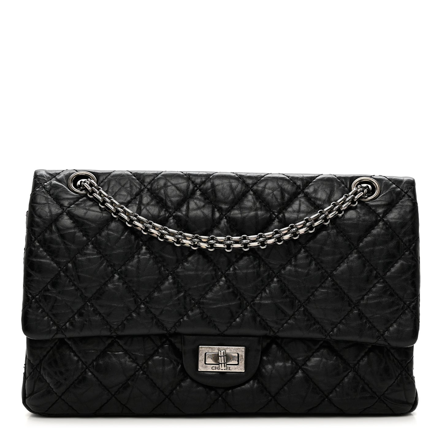 Aged Calfskin Quilted 2.55 Reissue 227 Flap Black
