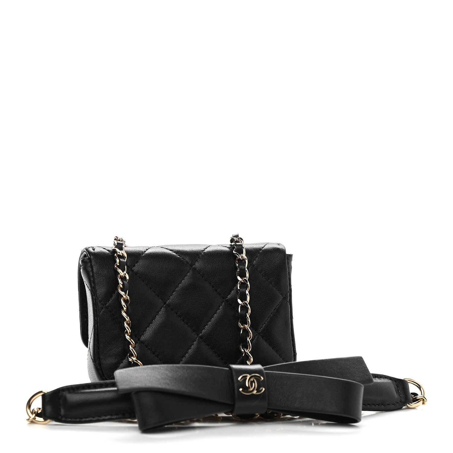 Chanel Lambskin Quilted Flap Bow Chain Waist Bag Black 3 of 10