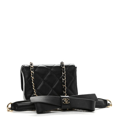 Chanel Lambskin Quilted Flap Bow Chain Waist Bag Black 3 of 10