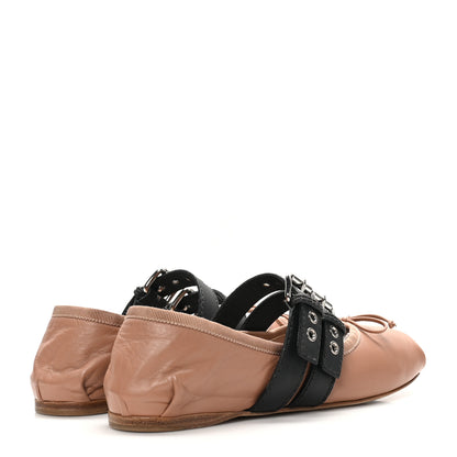 Miu Miu Nappa Double Buckle Ballerina Flats 39 Cammeo Black 5 of 8