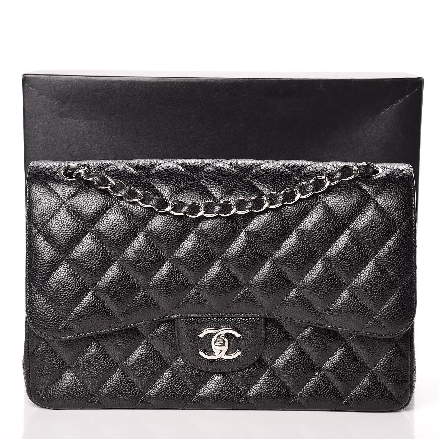 Caviar Quilted Jumbo Double Flap Black