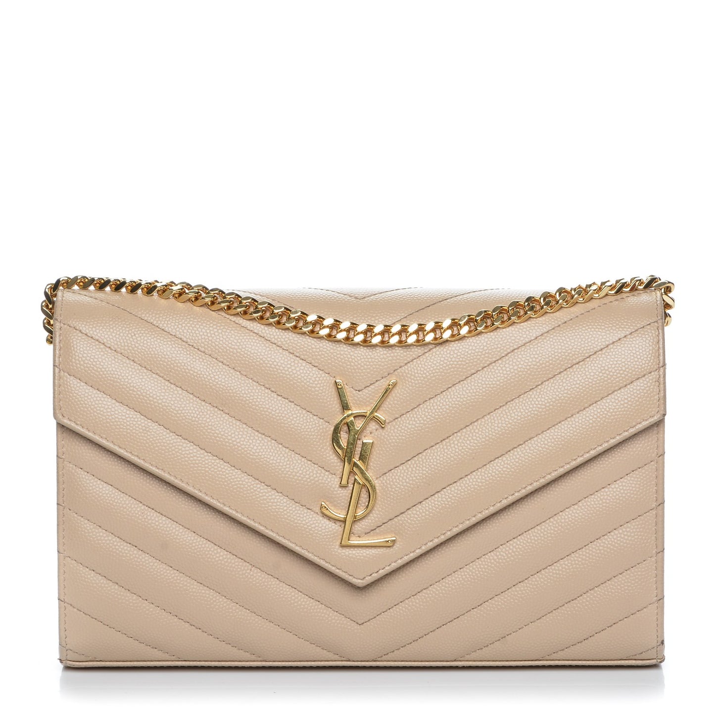 Grain De Poudre Matelasse Chevron Monogram Chain Wallet Nude Powder