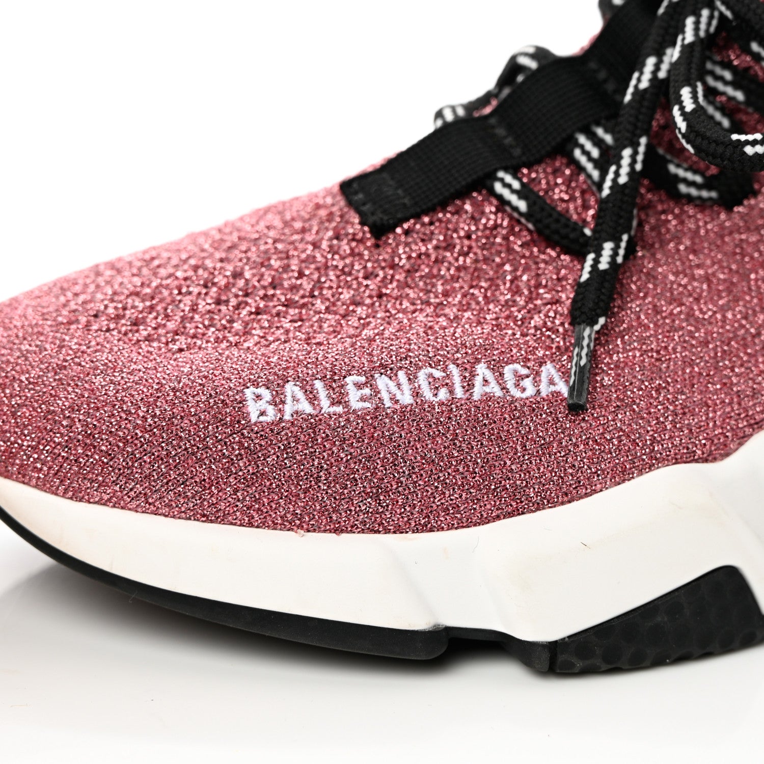 Balenciaga Laminated Knit Womens Speed Lace Up Sneakers 36 Pink White Black 8 of 8