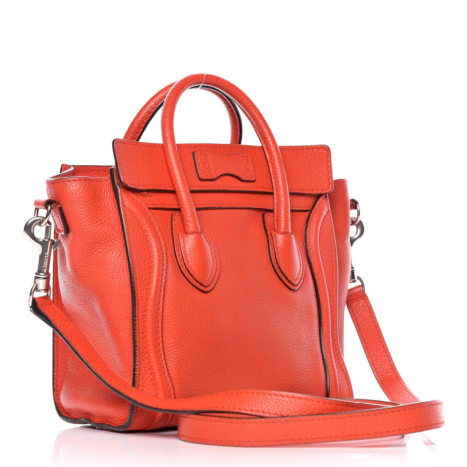 Celine Drummed Calfskin Nano Luggage Vermillion 3 of 10