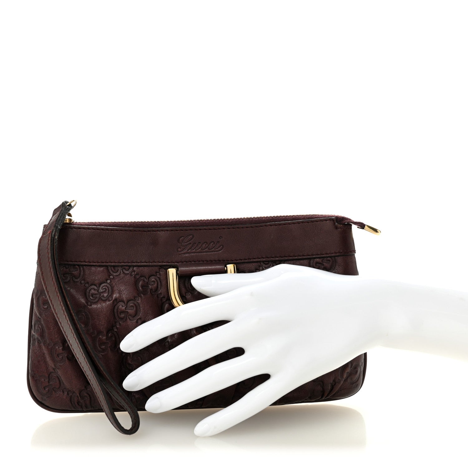 Gucci Guccissima D Gold Wristlet Bordeaux 2 of 8
