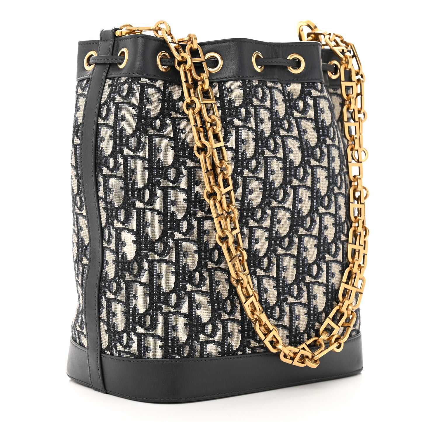 Oblique Drawstring Chain Large Bucket Bag Blue