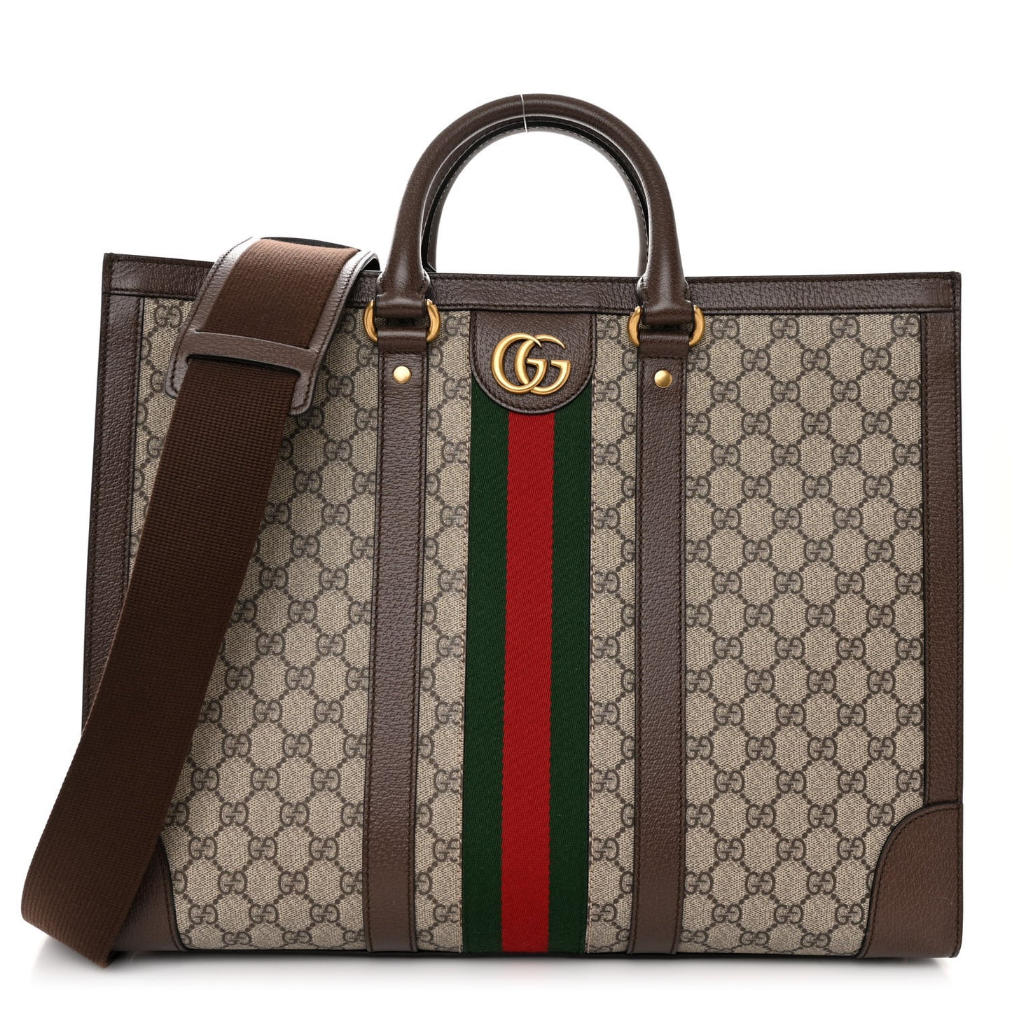 GG Supreme Monogram Textured Dollar Calfskin Web Large Ophidia Tote Bag Beige Ebony