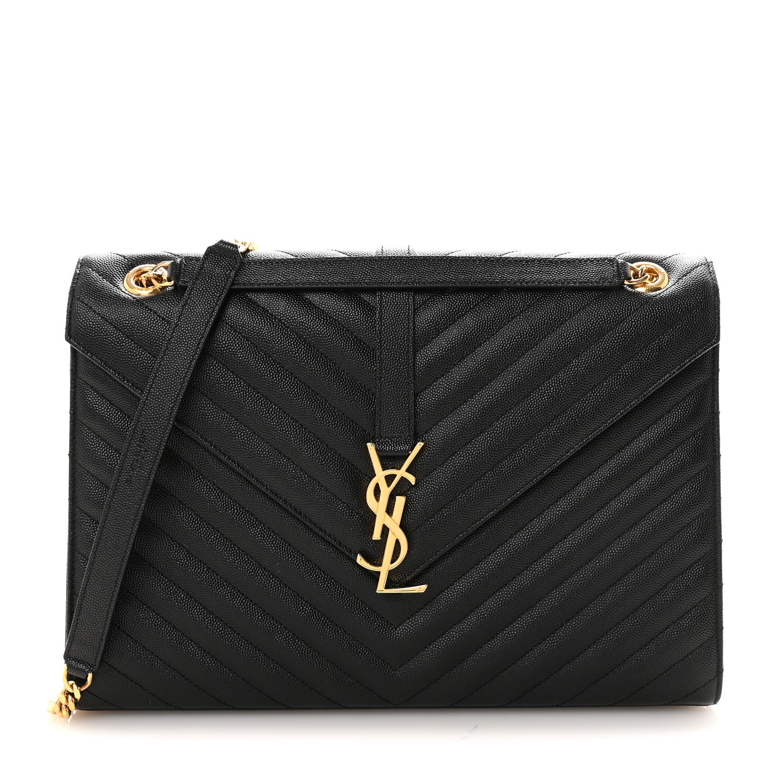 Saint Laurent Grain De Poudre Matelasse Chevron Large Monogram Satchel Black 1 of 8