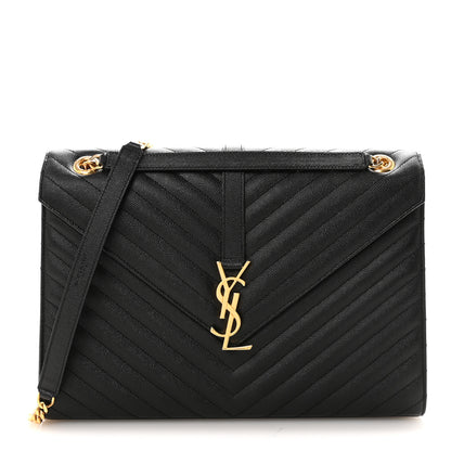 Saint Laurent Grain De Poudre Matelasse Chevron Large Monogram Satchel Black 1 of 8