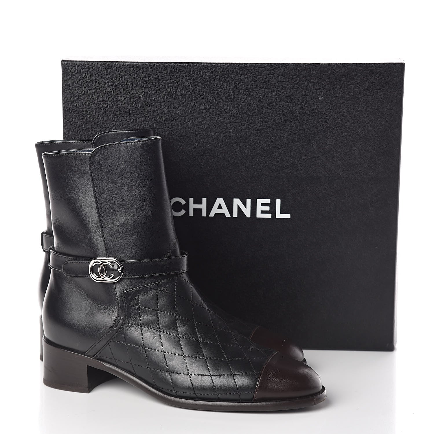 Chanel Calfskin Quilted Cap Toe CC Boots 40 Black 8 of 8