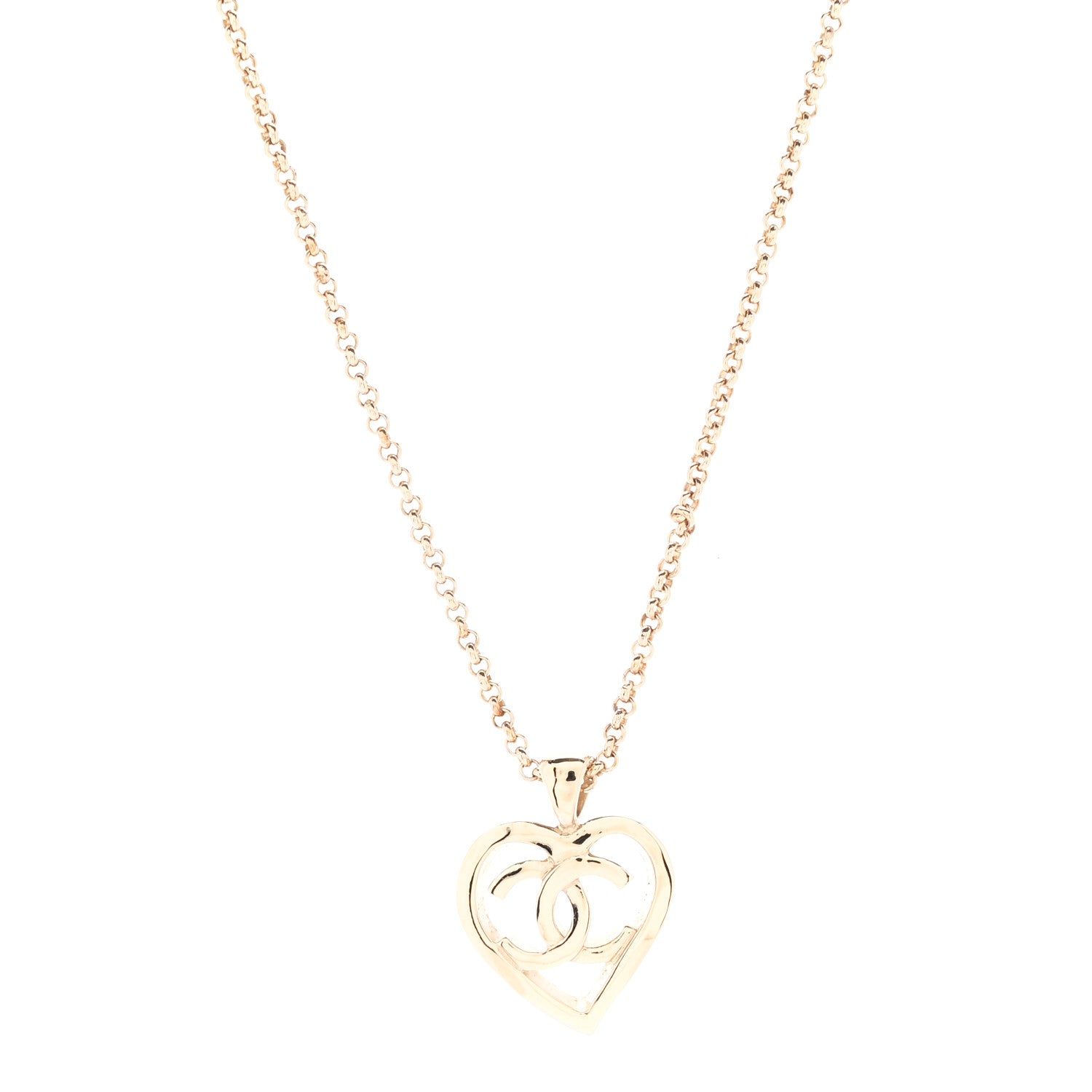 Chanel CC Heart Chain Pendant Necklace Gold 4 of 6