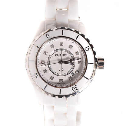 Chanel Stainless Steel Ceramic Diamond 33mm J12 Quartz Watch White 1 of 6
