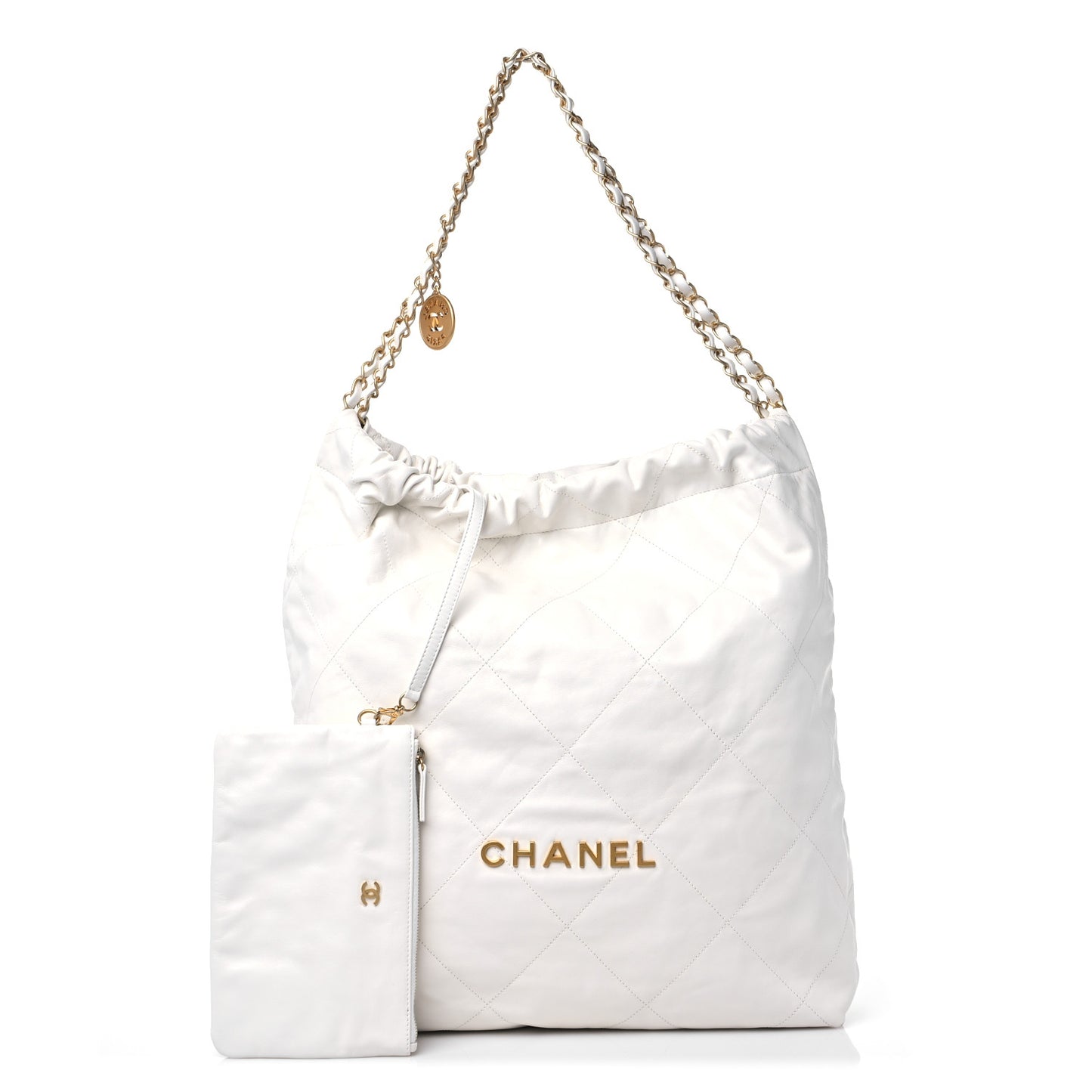Shiny Calfskin Quilted Chanel 22 White