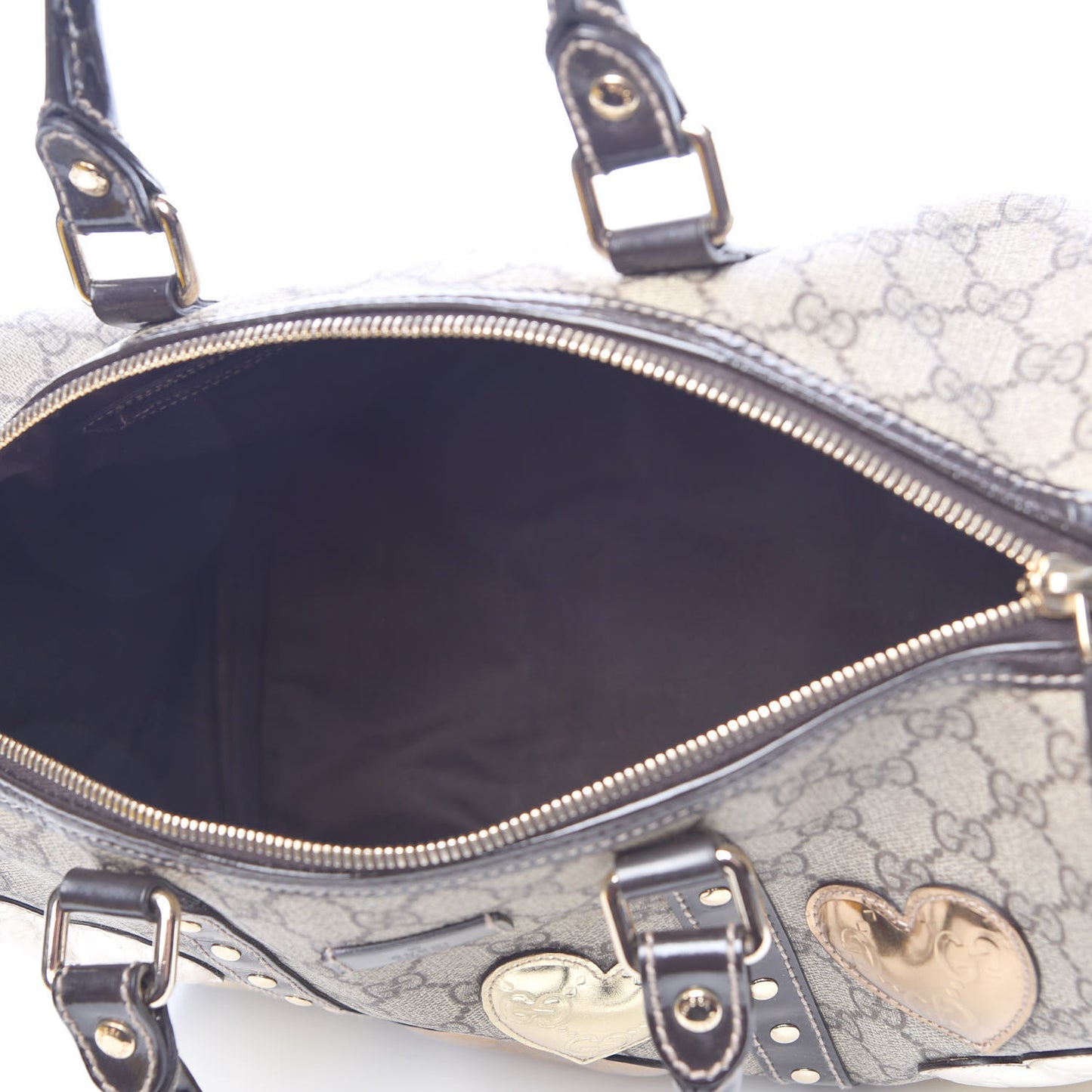 Monogram Guccissima Hearts Studded Medium Joy Boston Dark Brown