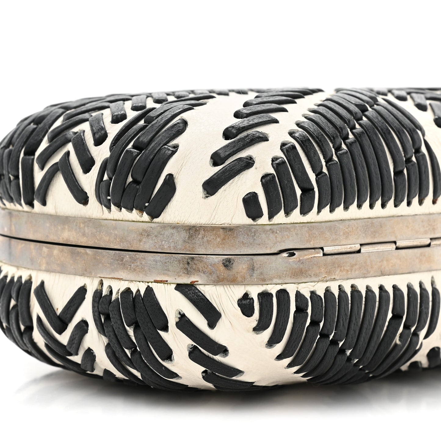 Calfskin Whipstitch Britannia Skull Box Clutch White Black