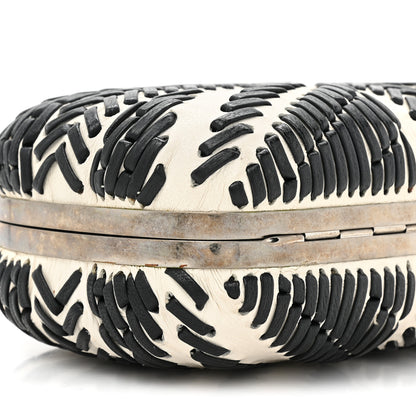 Alexander McQueen Calfskin Whipstitch Britannia Skull Box Clutch White Black 9 of 10