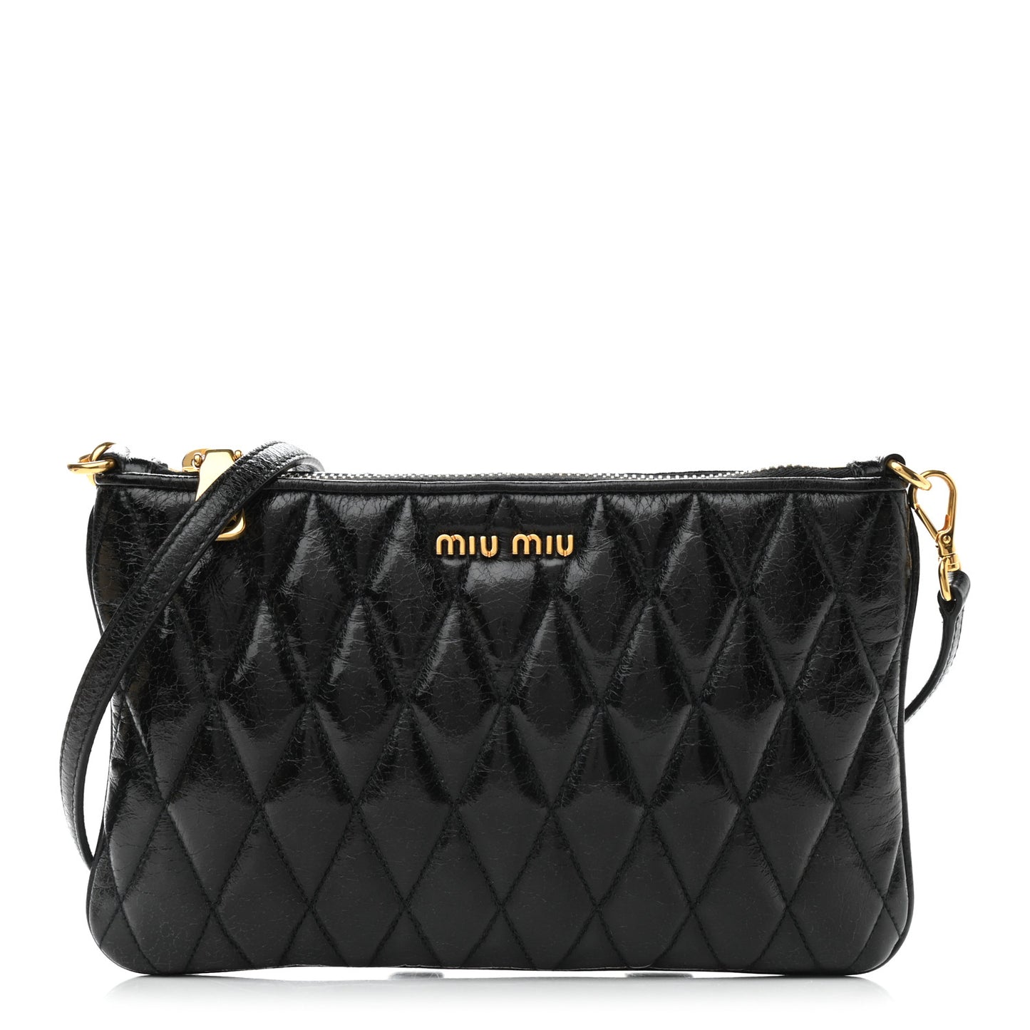 Vitello Shine Trapu Zip Crossbody Bag Black