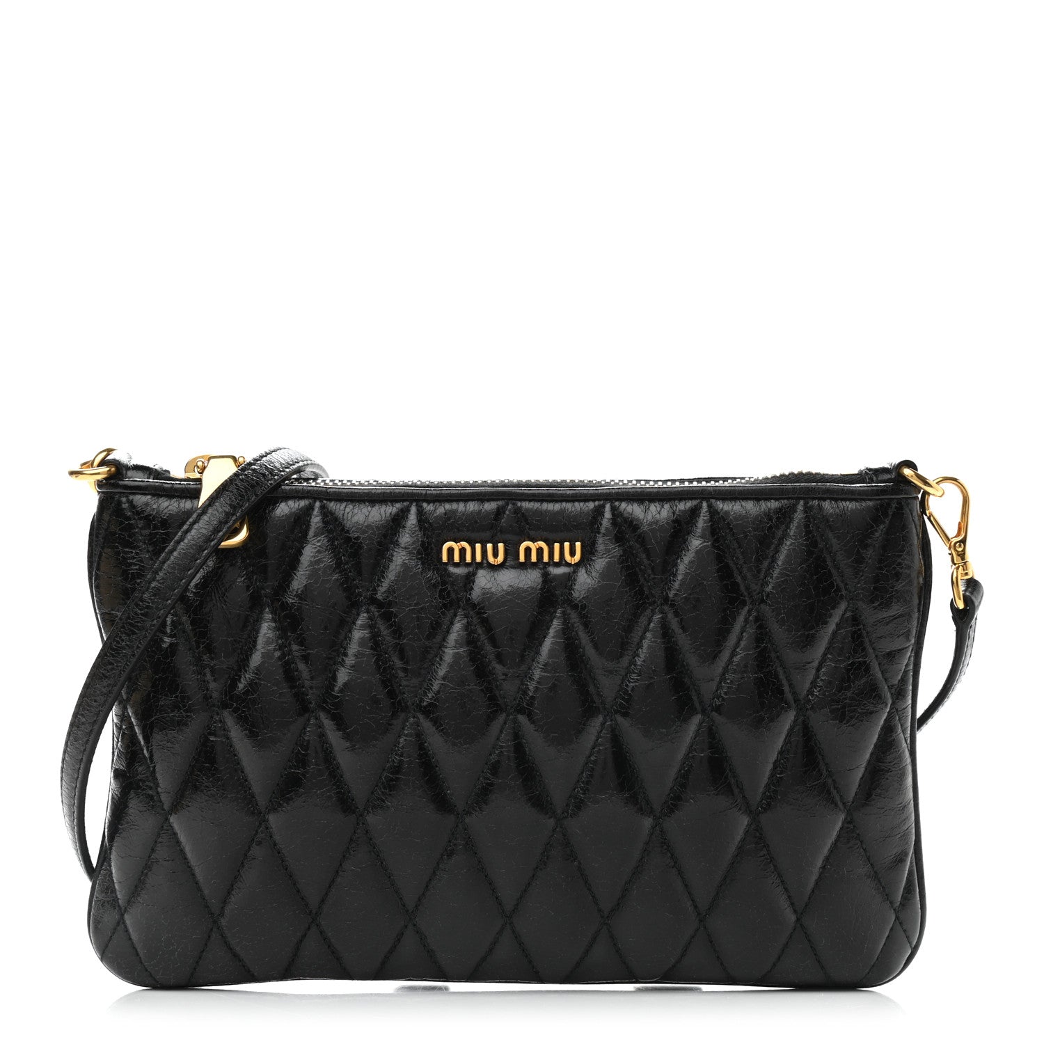Miu Miu Vitello Shine Trapu Zip Crossbody Bag Black 1 of 10