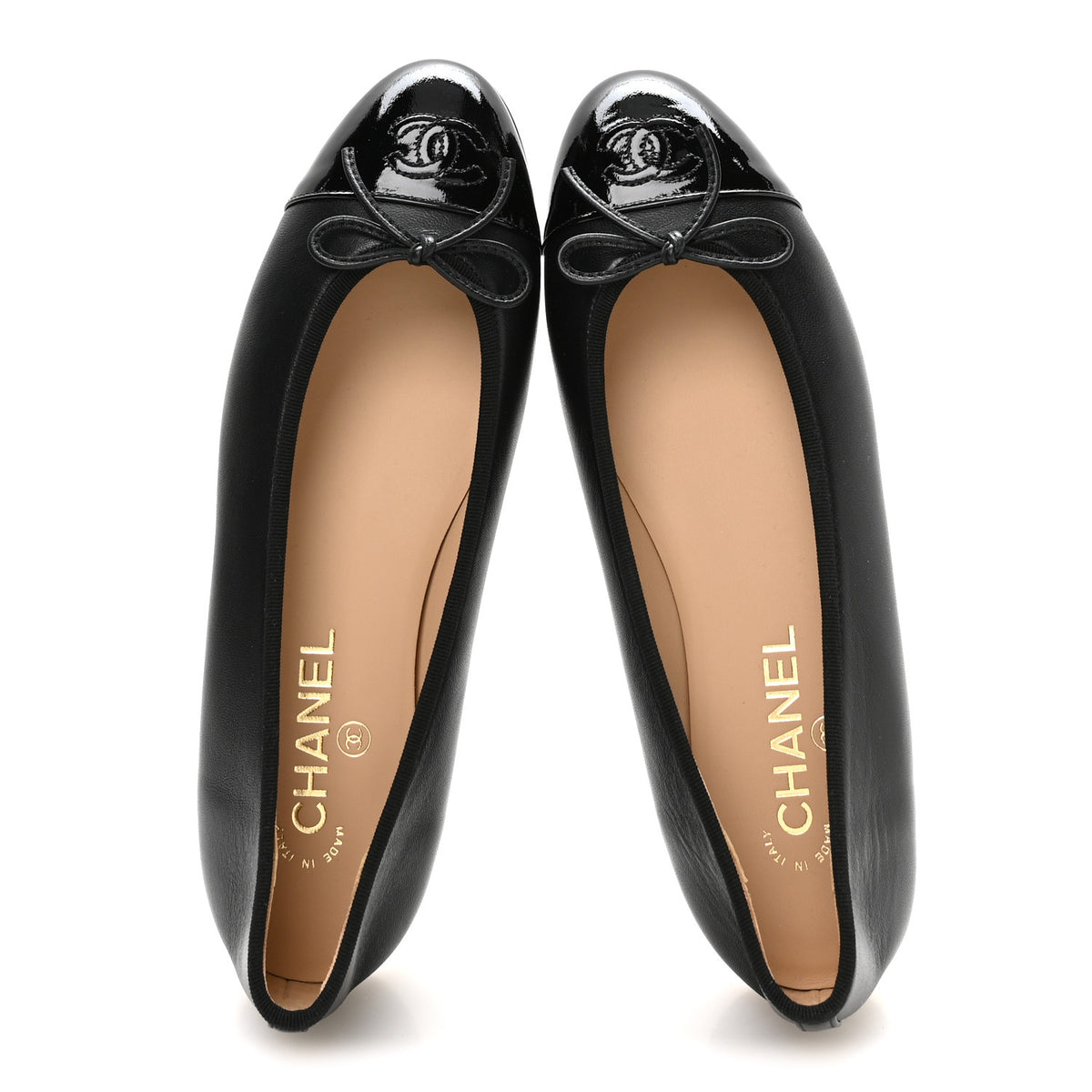 Chanel Lambskin Patent Cap Toe Ballerina Flats 39.5 Black 2 of 8