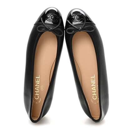 Chanel Lambskin Patent Cap Toe Ballerina Flats 39.5 Black 2 of 8