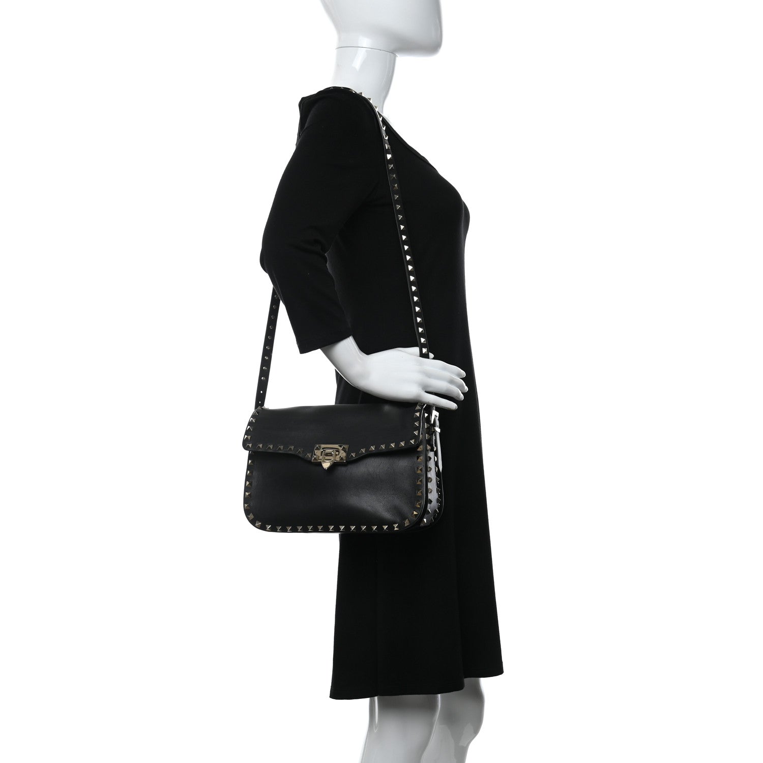 Valentino Garavani Vitello Medium Rockstud Flap Saddle Bag Black 2 of 10