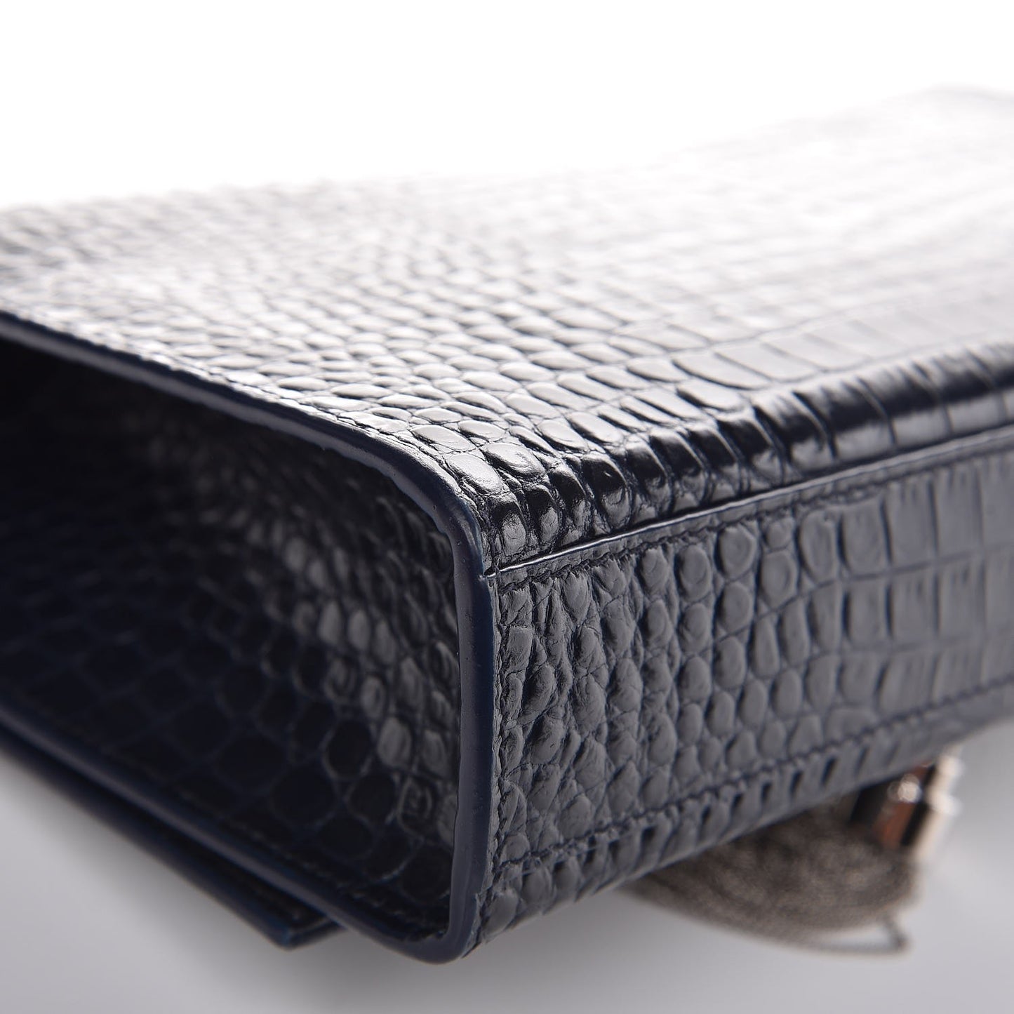 Calfskin Crocodile Embossed Medium Classic Monogram Kate Tassel Satchel Blue Sapphire
