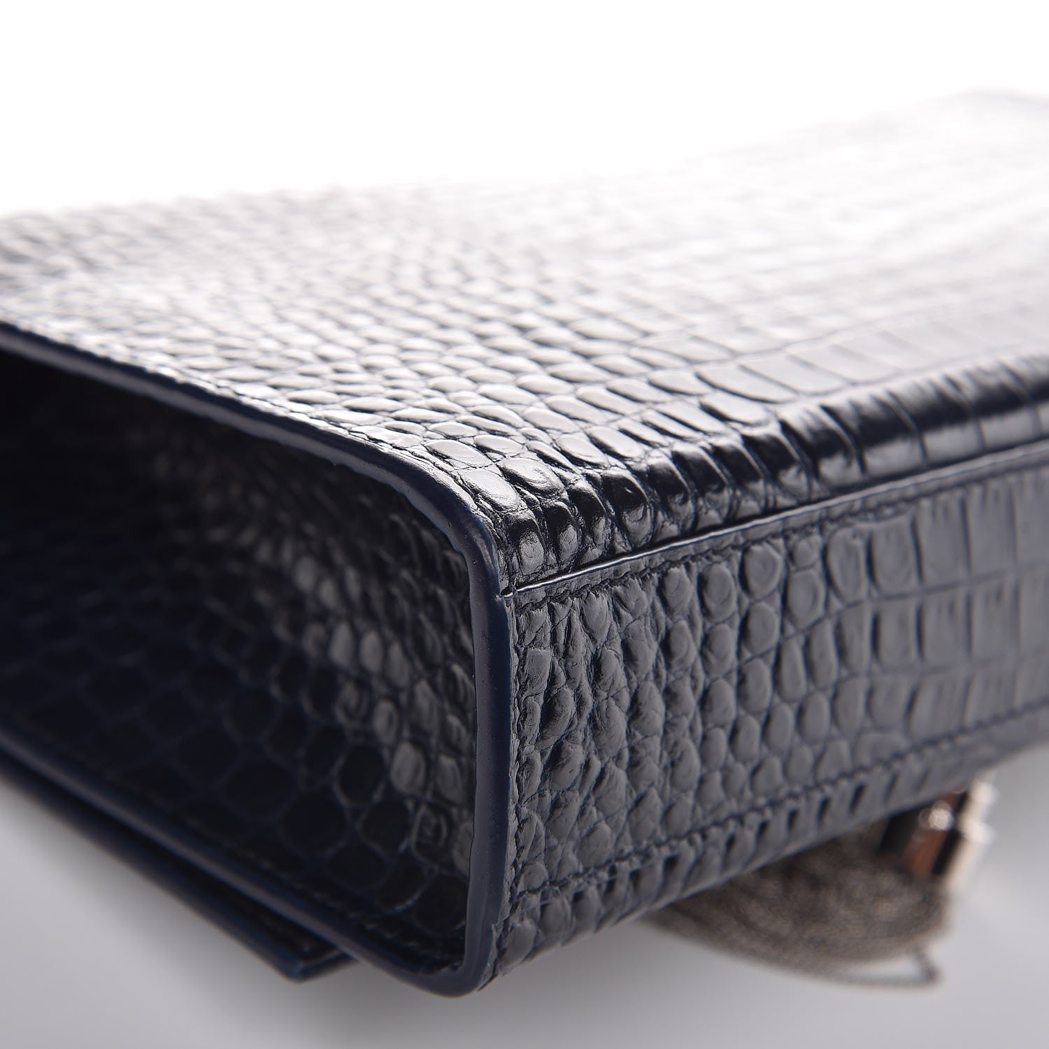 Saint Laurent Calfskin Crocodile Embossed Medium Classic Monogram Kate Tassel Satchel Blue Sapphire 10 of 12