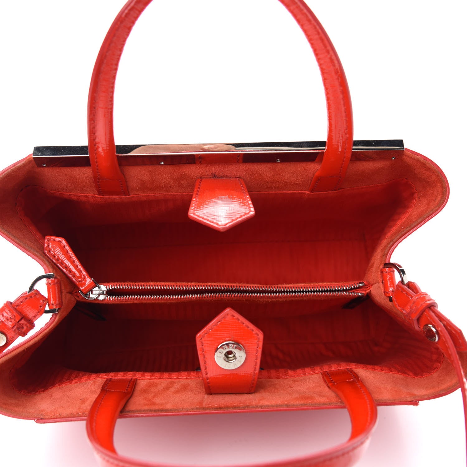 Fendi Vitello Vernice Camoscio Petite 2Jours Tote Papavero 5 of 12