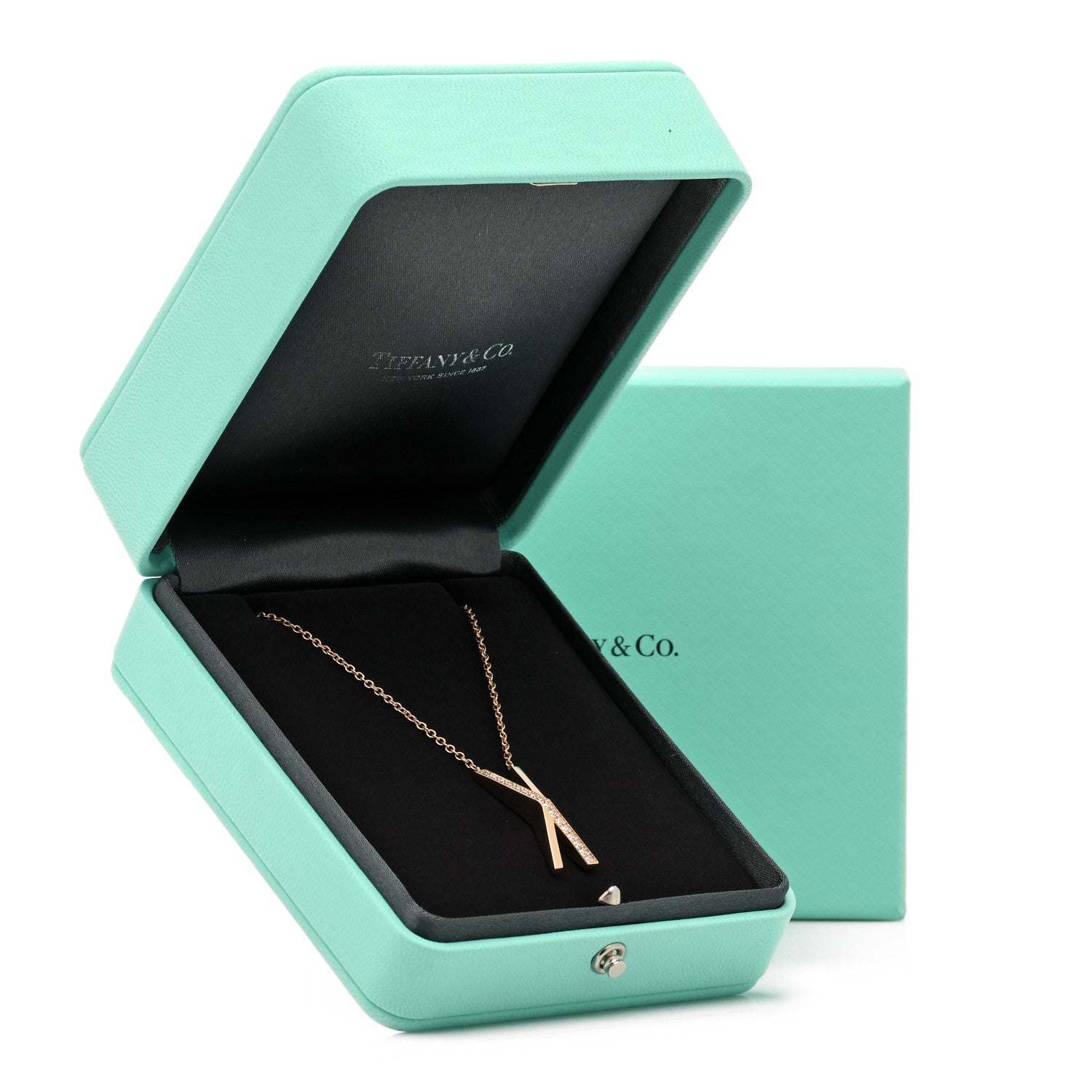 Tiffany 18K Rose Gold Diamond Large Atlas X Pendant Necklace 6 of 6
