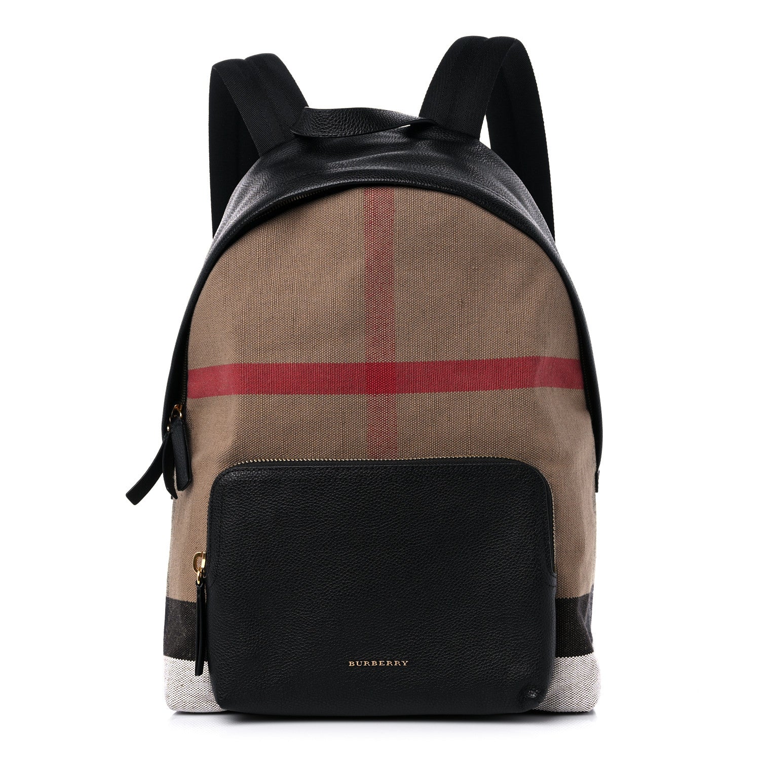 Burberry Mega Check Calfskin Abbeydale Simple Backpack Black Camel 1 of 7