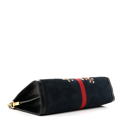 Gucci Suede Patent Web Dragon Embroidered Medium Ophidia Chain Shoulder Bag Blue Multicolor Black 6 of 21