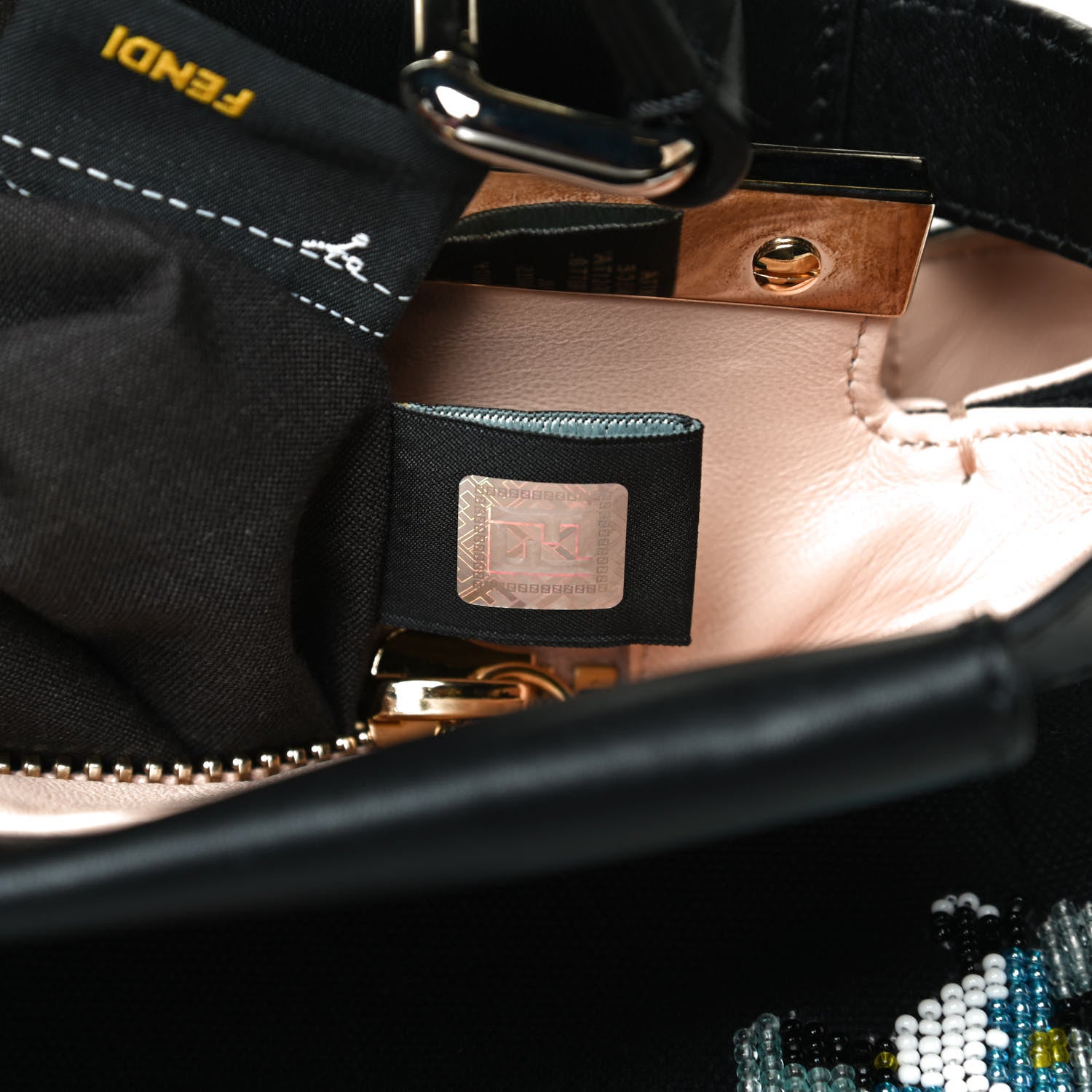 Fendi Canvas Beaded Floral Medium Peekaboo Iconic Satchel Black 8 of 14