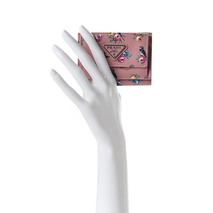 Prada Saffiano Small Swallow Tri-Fold Wallet Petalo 2 of 7